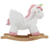 Unicorno Dondolo Cavalcabile Peluche Cavallo con Suoni Cintura Sicurezza Gioco Legno