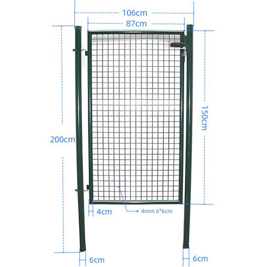 Cancello Pedonale in Metallo Verde 106x200 cm con Chiave per Recinzione Giardino