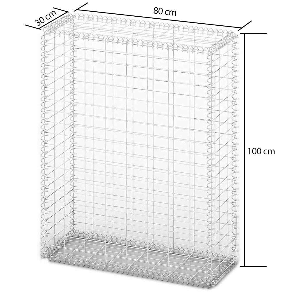 Rete Gabbione Giardino in Acciaio Galvanizzato 100x80x30 cm per Recinzioni e Muretti