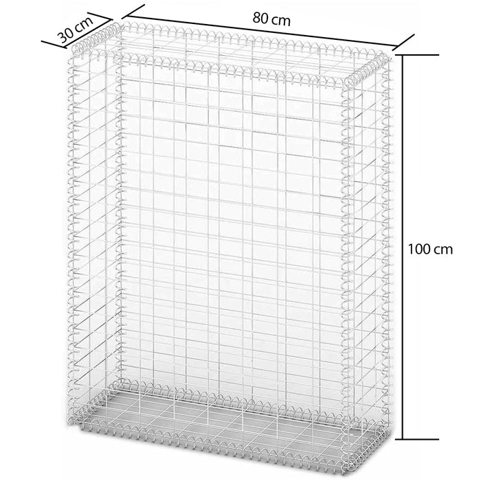 Rete Gabbione Giardino in Acciaio Galvanizzato 100x80x30 cm per Recinzioni e Muretti