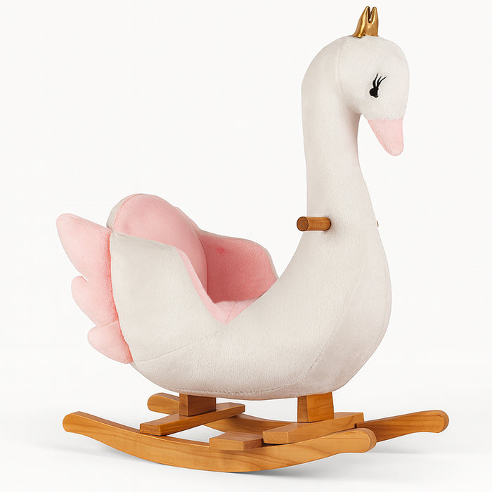 Cigno Cavallo a Dondolo per Bambini Rivestimento in Peluche Cinture di Sicurezza
