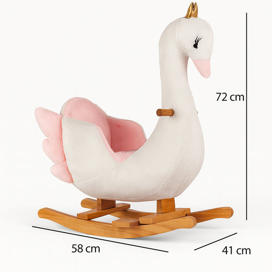 Cigno Cavallo a Dondolo per Bambini Rivestimento in Peluche Cinture di Sicurezza