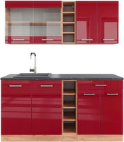 Cucina completa R-Line, Rosso lucido/rovere dorato, 160 cm, PL Antracite, adatto per combinazioni ed espansioni personalizzate