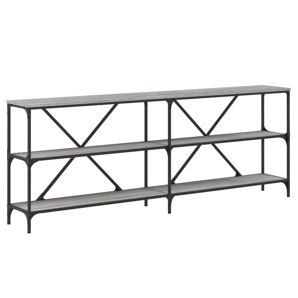 Tavolino-Tavolino da soggiorno-Tavolo Grigio Sonoma 200x30x75cm in Legno Multistrato e Ferro