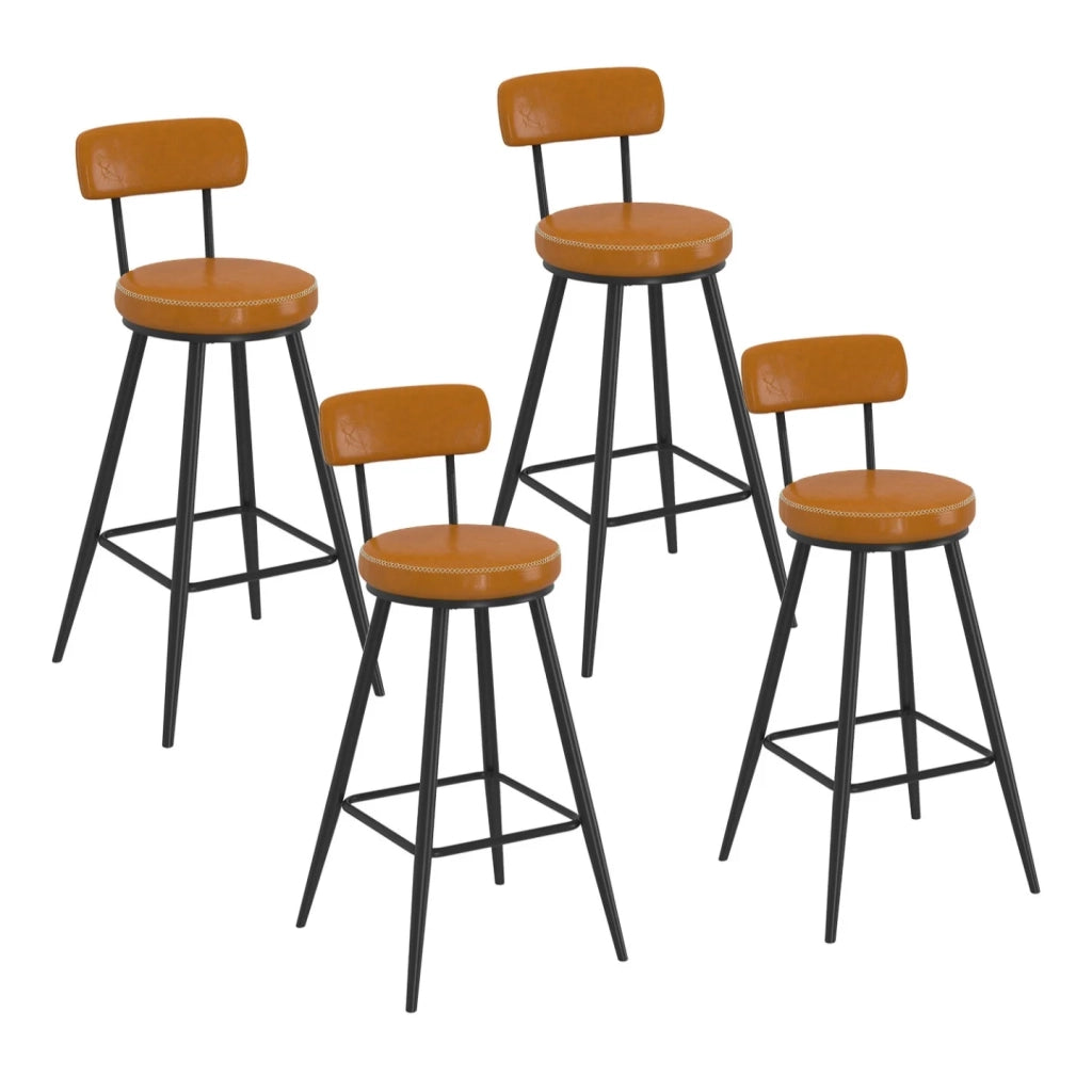 IDMarket - Set di 4 sgabelli da bar ISAURE in PU marrone con cuciture e gambe in metallo nero