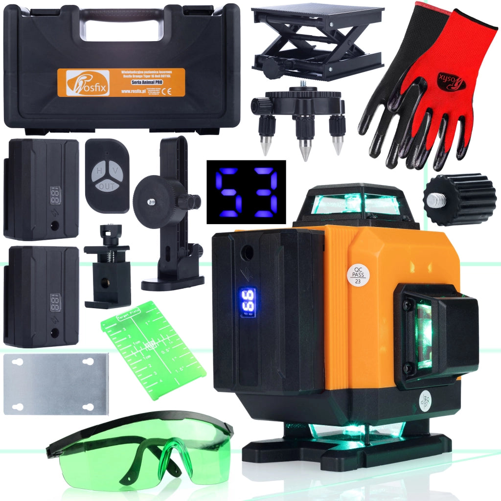 Livella Laser Rosfix Orange Tiger ROT16L – 16 Linee, Autolivellante, IP54 | Set con Occhiali, Guanti, Batteria 3500mAh