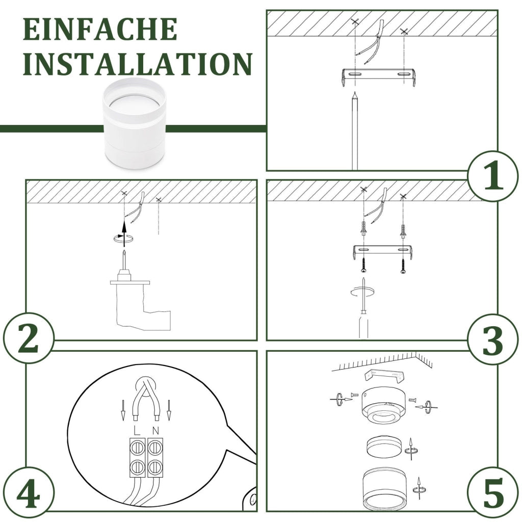 ZMH Faretto da soffitto LED bianchi rotondi da superficie 5W acrilico piccoli