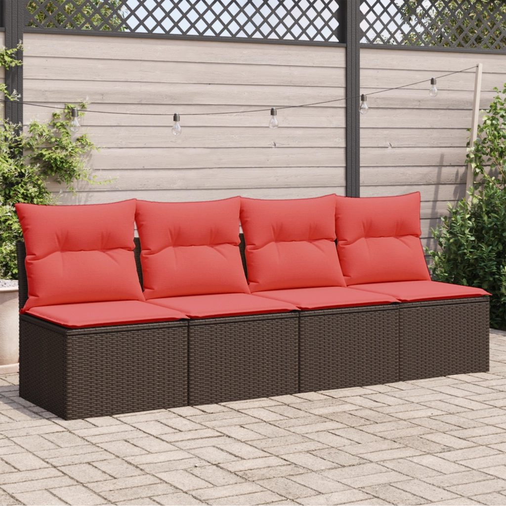 Divano da giardino con cuscini 4 posti marrone in polyrattan