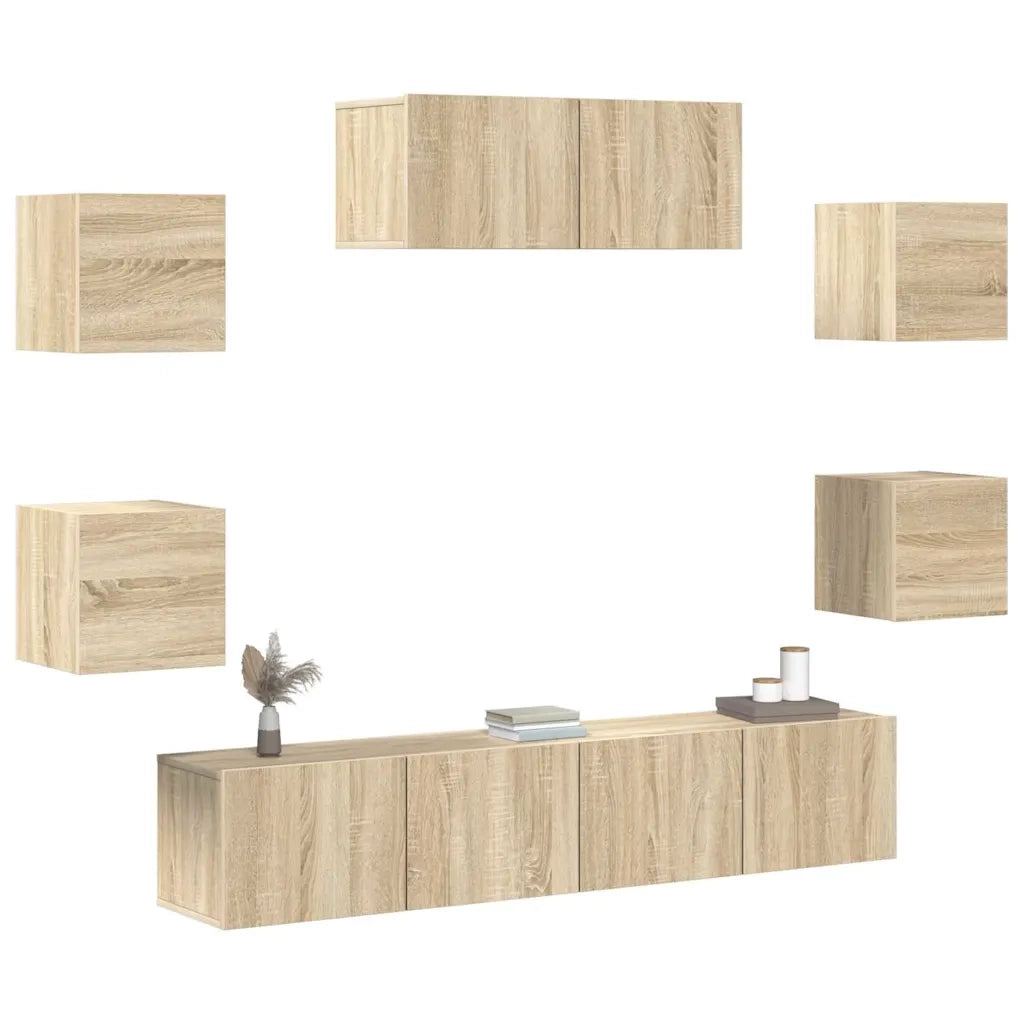 Set di Mobili Porta TV 7 pz Rovere Sonoma in Legno Multistrato cod mxl 11936