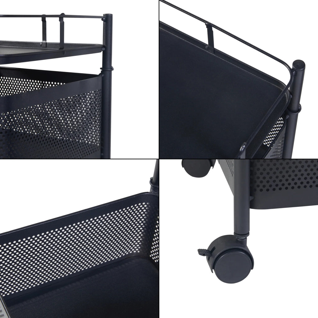 Carrello di servizio carrello da cucina/soggiorno mobile contenitore a 3 ripiani 65 x 27 x 27 cm acciaio nero 03_0009252
