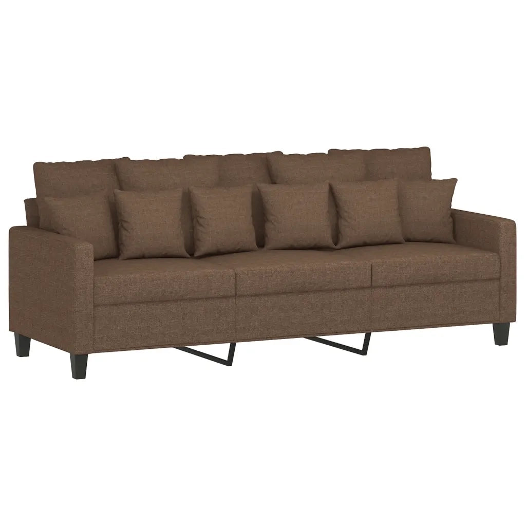 Set di Divani 3 pz con Cuscini Marrone in Tessuto