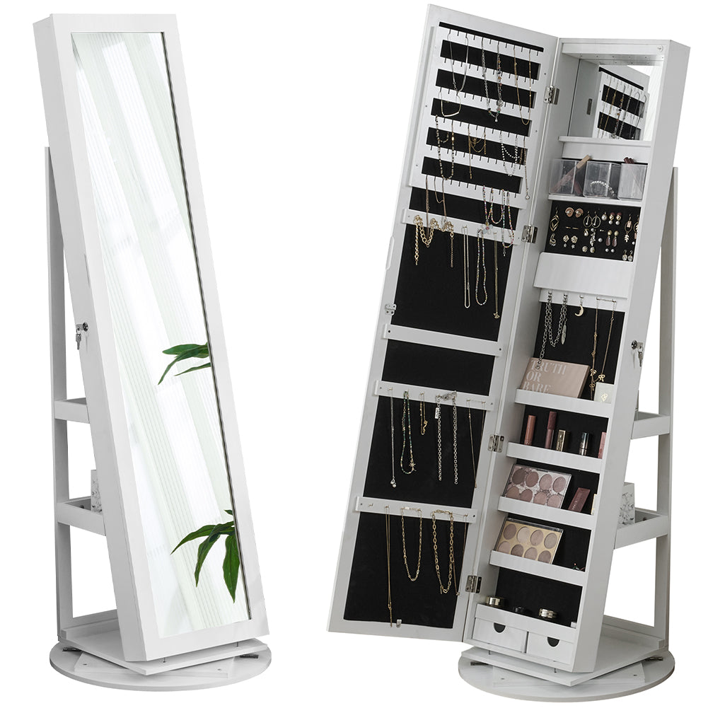 Specchiera Portagioie Bianco Armadietto Portagioielli Anta Apribile 37x159.5cm