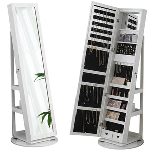 Specchiera Portagioie Bianco Armadietto Portagioielli Anta Apribile 37x159.5cm