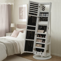 Specchiera Portagioie Bianco Armadietto Portagioielli Anta Apribile 37x159.5cm