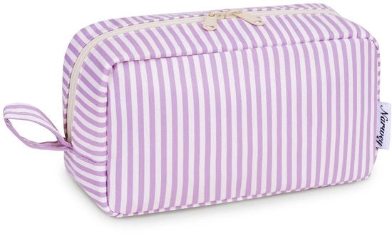 Borsa di cosmesi per donna, borsa di trucco per donna, borsa di trucco piccola, borsa di trucco grande (a strisce blu)