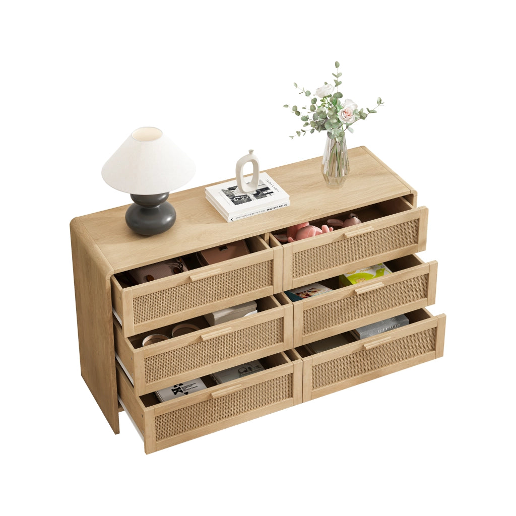 Mobile angolare in rattan - Zephmum- 130cm, 6 cassetti, per soggiorno camera e cucina