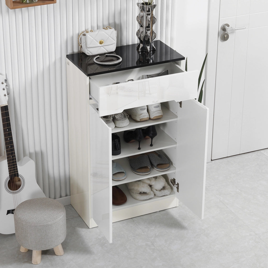 Scarpiera Slim con Cassetto e Ripiani Regolabili ¨C zephmum ¨C Truciolato Bianco 60x32x100 cm
