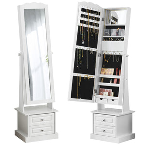 Specchiera Portagioie Armadio Bianco Apribile 2 Cassetti Organizer 44x35x163 cm