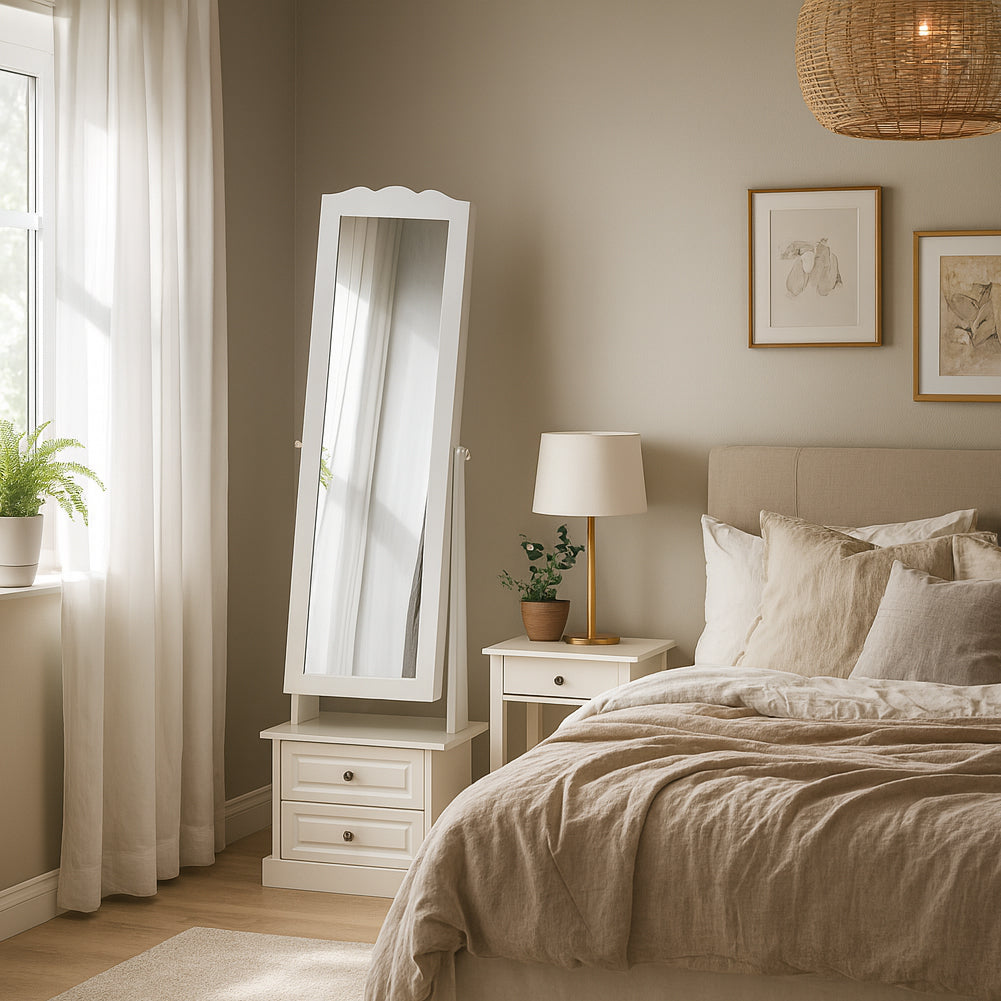 Specchiera Portagioie Armadio Bianco Apribile 2 Cassetti Organizer 44x35x163 cm