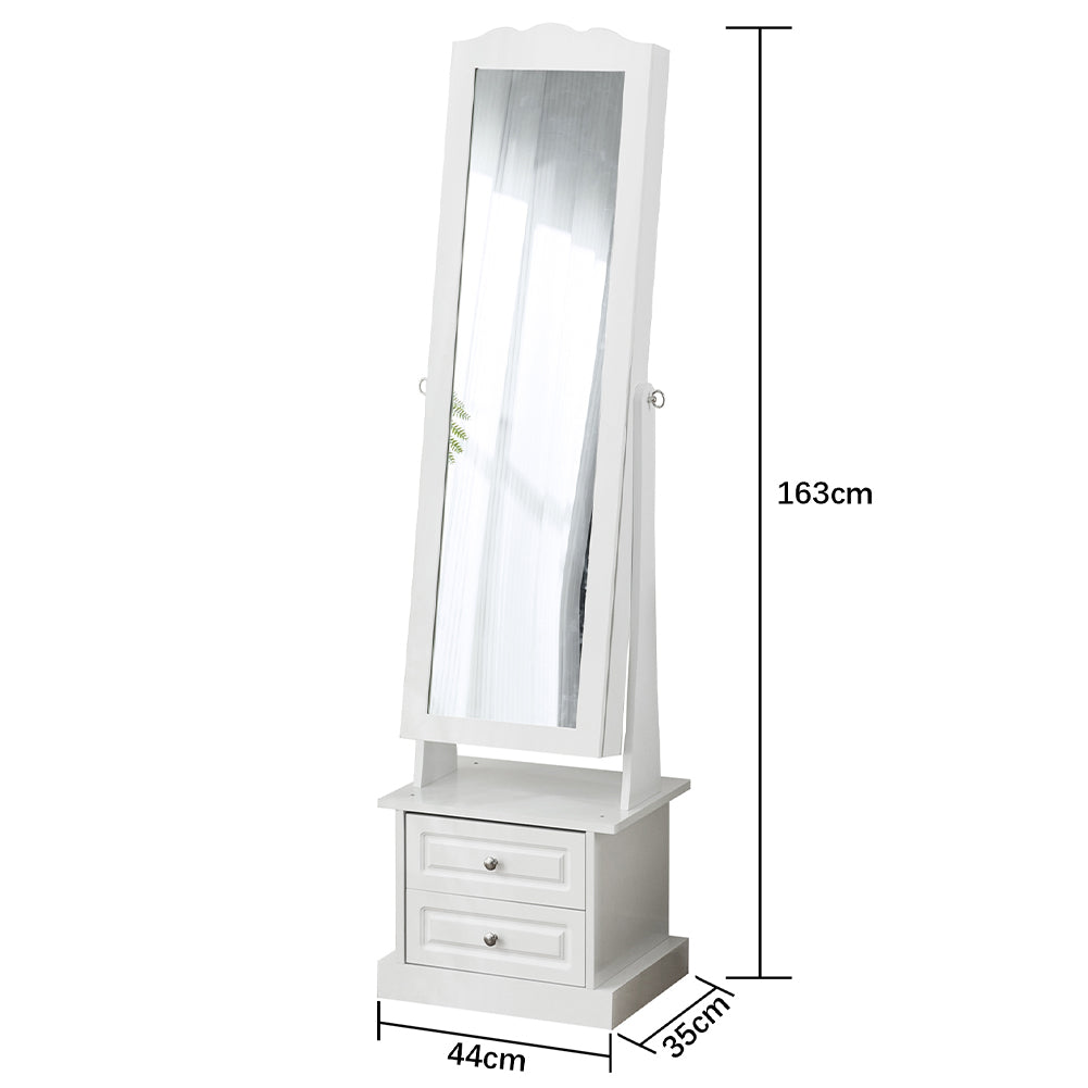 Specchiera Portagioie Armadio Bianco Apribile 2 Cassetti Organizer 44x35x163 cm