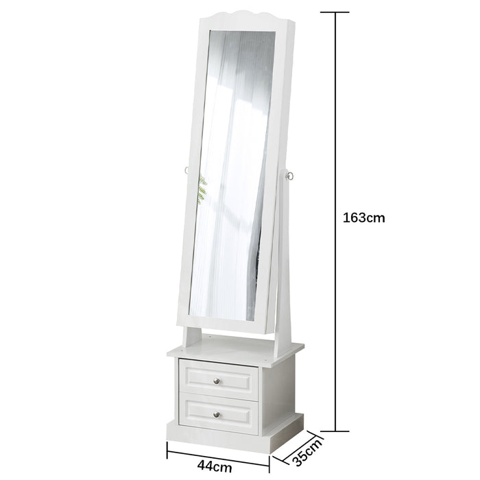Specchiera Portagioie Armadio Bianco Apribile 2 Cassetti Organizer 44x35x163 cm