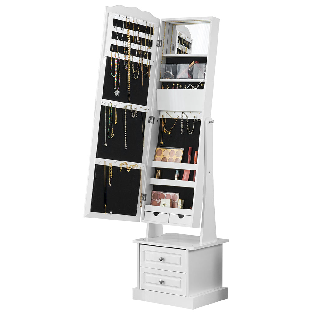 Specchiera Portagioie Armadio Bianco Apribile 2 Cassetti Organizer 44x35x163 cm