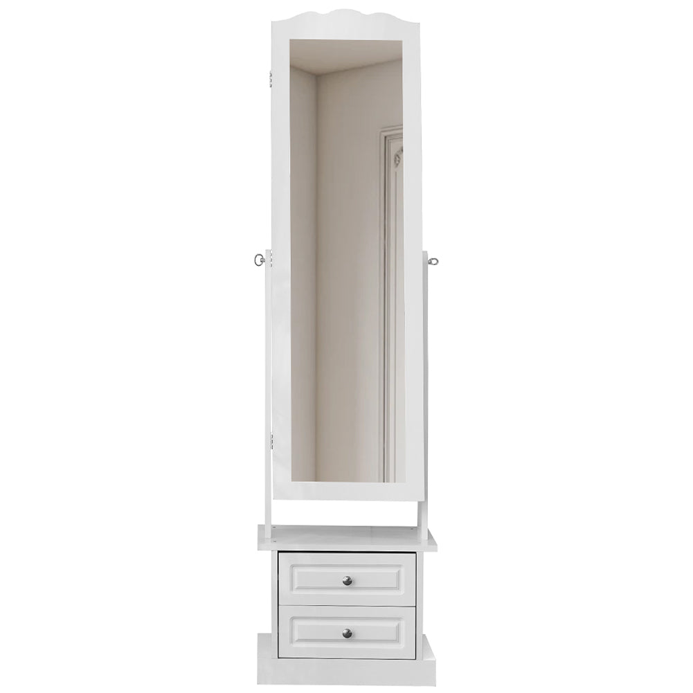 Specchiera Portagioie Armadio Bianco Apribile 2 Cassetti Organizer 44x35x163 cm
