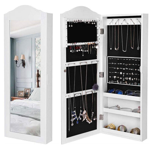 Specchiera Portagioie Parete Armadietto con Specchio Muro Porta Gioielli 96x35cm