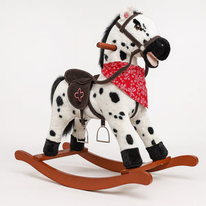 Cavallo a Dondolo in Peluche con Suoni Realistici Base in legno 3+ Giochi Infanzia