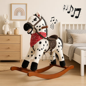 Cavallo a Dondolo in Peluche con Suoni Realistici Base in legno 3+ Giochi Infanzia