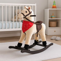 Cavallo a Dondolo in Peluche con Suoni Realistici Base in legno 3+ Giochi Infanzia
