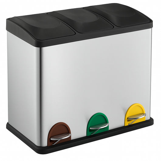 Pattumiera Raccolta Differenziata Acciaio 54LT 3 Scomparti con Pedale Silver Nero