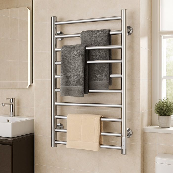 Scaldasalviette Elettrico Bagno 10 Elementi Silver Timer Termoarredo 135w
