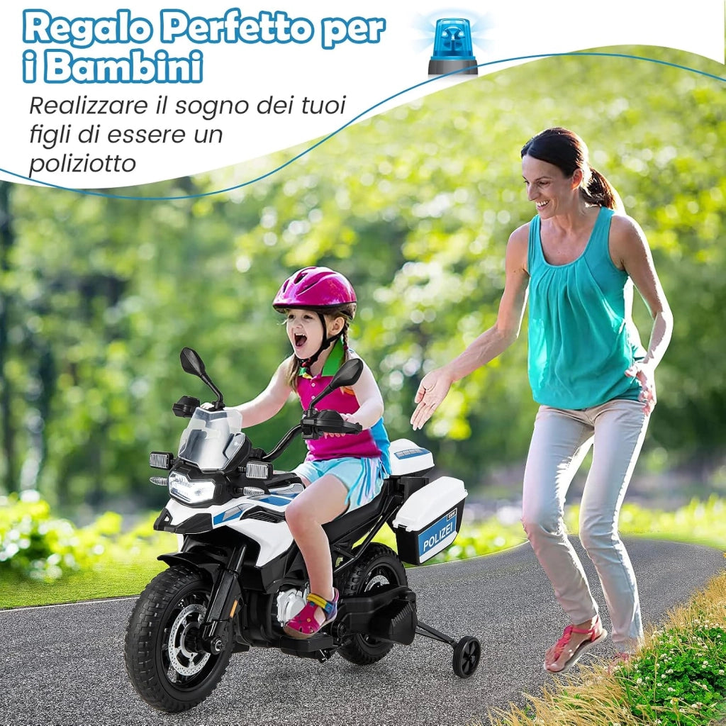 12V BMW Moto Cavalcabile per Bambini, Moto Elettrica con 2 Ruote di Formazione Rimovibili, Regalo per Bambini 3-8 Anni, 3-6 km/h