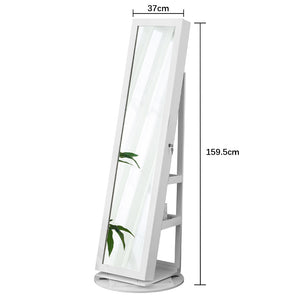 Specchiera Portagioie Bianca 37x159.5 cm Armadietto Portagioielli con Anta Apribile