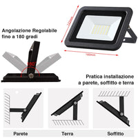 Faro LED 30W 2550LM IP65 Faretto Esterno Slim Luce Bianco Freddo 6500K Alta Luminosità