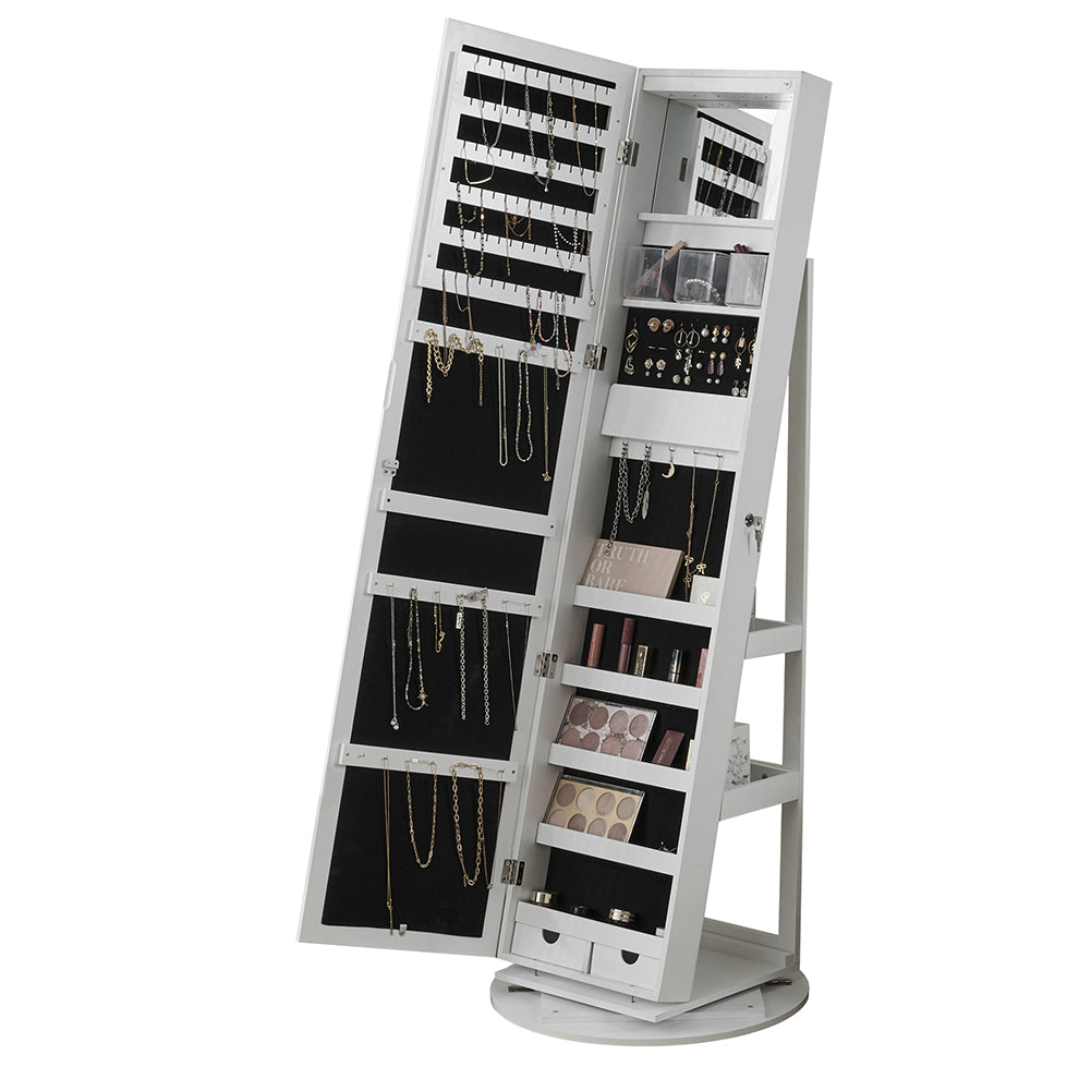 Specchiera Portagioie Bianca 37x159.5 cm Armadietto Portagioielli con Anta Apribile