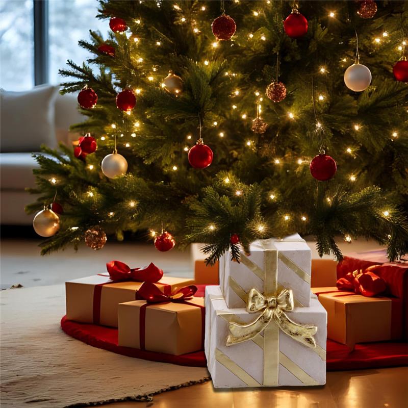 MAURY'S BASE SUPPORTO ALBERO DI NATALE CON PACCHI REGALO PIÙ FIOCCO DIMENSIONI 34X32X46H CM
