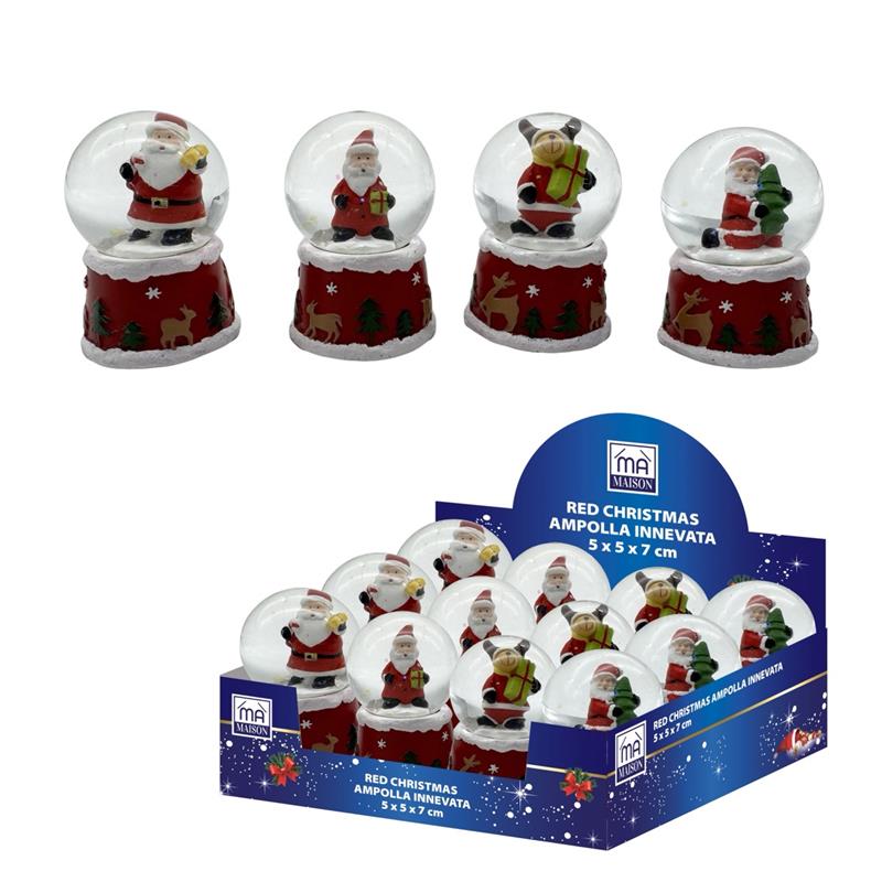 MA MAISON AMPOLLA NATALIZIA GLOBO INNEVATO ROSSO CON PERSONAGGI 5X5X7CM ASSORTITO