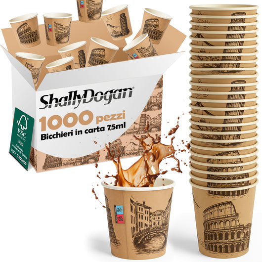 1000 Bicchierini da Caffè Monouso Decoro Italia Bicchieri 75ml Usa e Getta