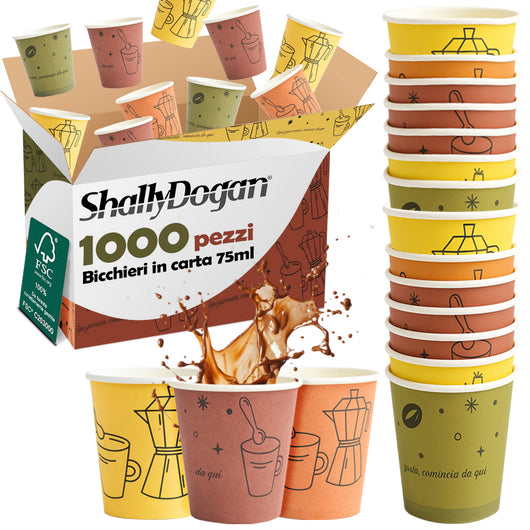 1000 Bicchierini da Caffè Monouso Decoro Moka Bicchieri 75ml Usa e Getta