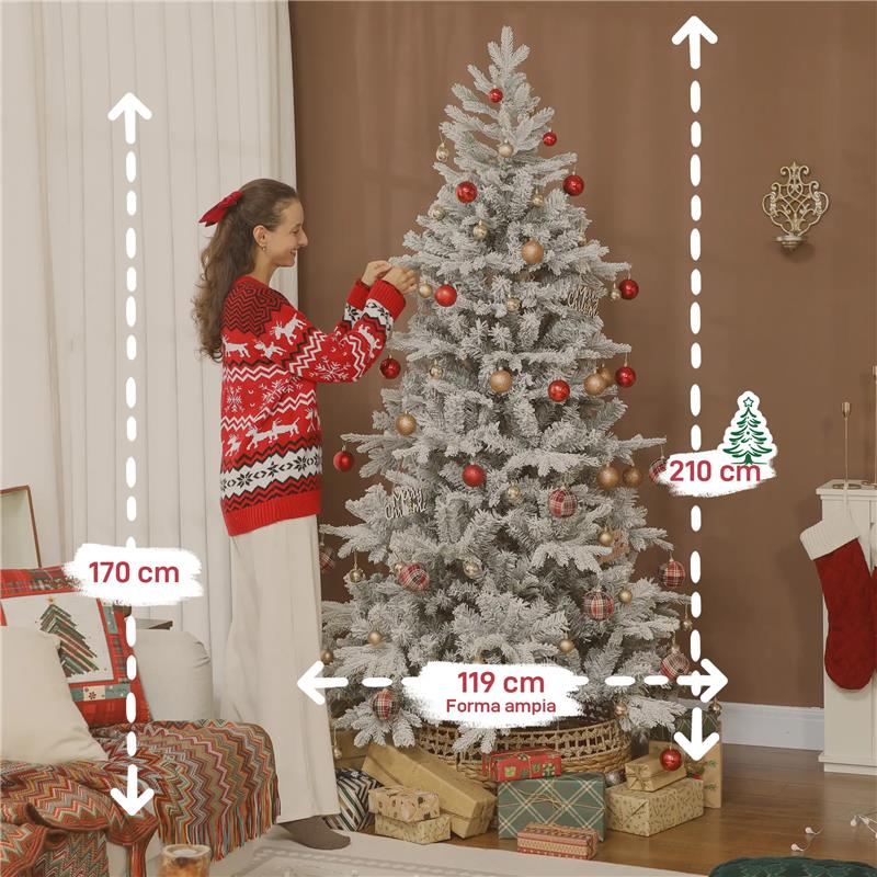 ALBERO DI NATALE INNEVATO ALTO 210 CM CON RAMI REALISTICI E BASE IN METALLO PIEGHEVOLE
