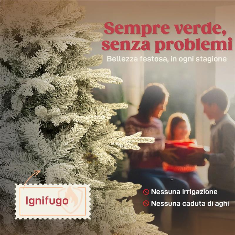 ALBERO DI NATALE INNEVATO ALTO 210 CM CON RAMI REALISTICI E BASE IN METALLO PIEGHEVOLE