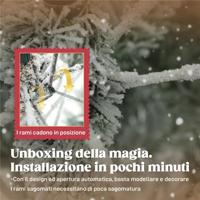 ALBERO DI NATALE INNEVATO ALTO 210 CM CON RAMI REALISTICI E BASE IN METALLO PIEGHEVOLE