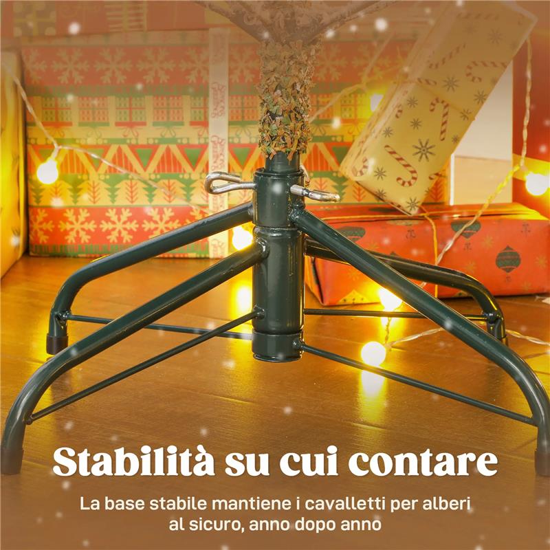 ALBERO DI NATALE INNEVATO ALTO 210 CM CON RAMI REALISTICI E BASE IN METALLO PIEGHEVOLE