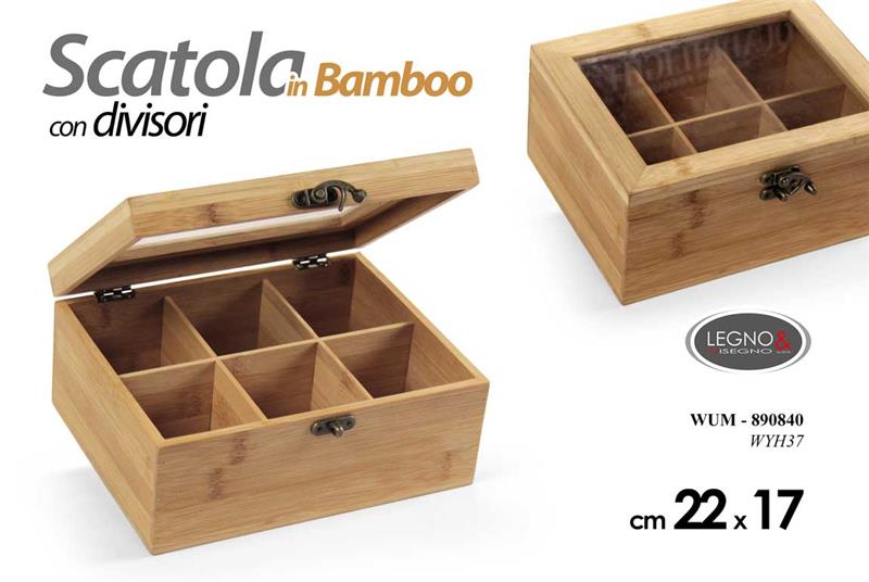 SCATOLA IN BAMBOO CON DIVISORI 22X17CM