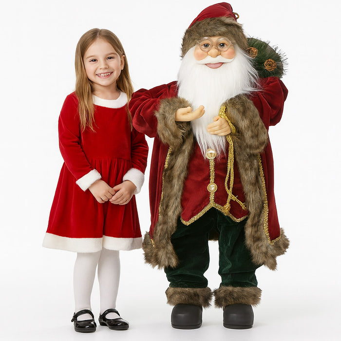 Statuina Babbo Natale Addobbo Statuetta 80cm Bordeaux Tessuto Decoro Natalizio