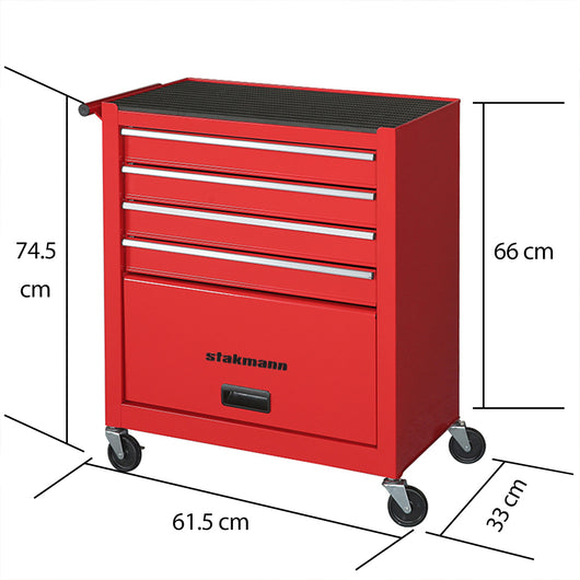 Carrello Portautensili con 4 Cassetti Rosso Carrellino per Utensili in Acciaio