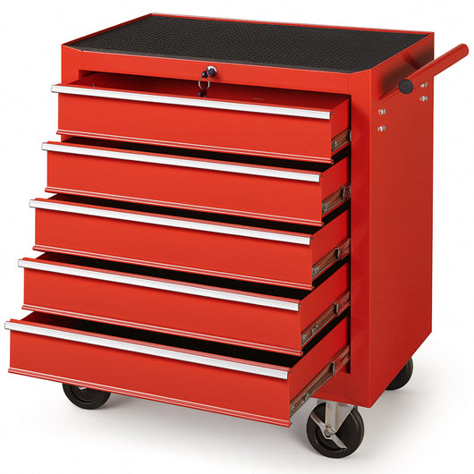 Carrello Portautensili con 5 Cassetti Rosso Carrellino per Utensili in Acciaio