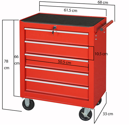 Carrello Portautensili con 5 Cassetti Rosso Carrellino per Utensili in Acciaio
